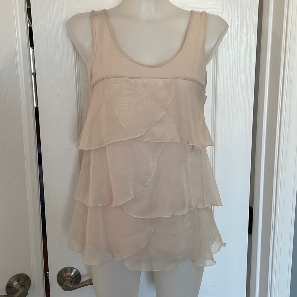 H&M soft light pink beige Asymmetrical Ruffled Tank Top S